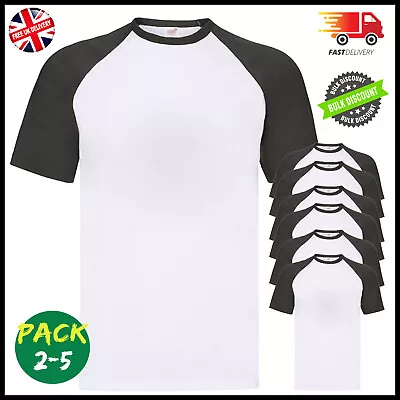 Buy Baseball Raglan T-Shirt White Black Sleeves Unisex Pack T Shirts Top Xmas Gift • 48.99£