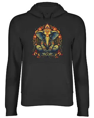 Buy Meditating Indian Elephant Hoodie Mens Womens Prosperity Obstacle Remover Top • 17.99£
