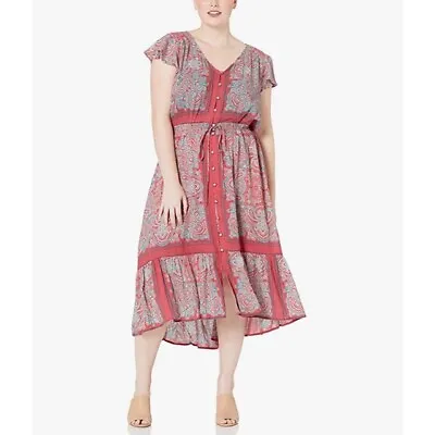 Buy NWT Lucky Brand Women’s Plus Border Print Felice Dress Size 1X - Red Multicolor • 57.84£