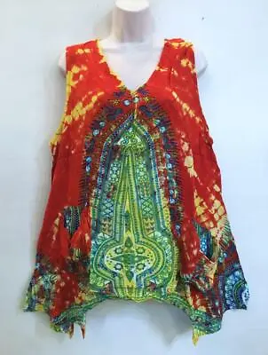Buy More Colors In Store Plus Hippie Festival Tie Dye Dashiki Pixie Hem Top Orange • 23.68£