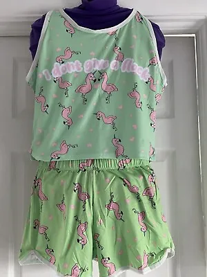 Buy Ladies Shortie Pyjamas Vest Flamingo Unicorn Flamingocorn Print One Size 8-12 • 9.95£