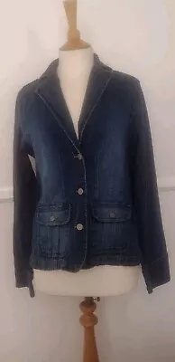 Buy Naif Ladies Blue V Neck Collared Denim Jacket Cotton Blend- Size 12 • 16.50£
