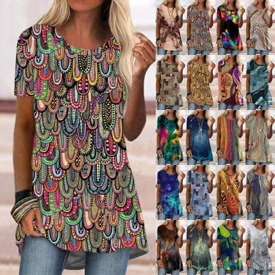 Buy Womens Summer Printed Loose Tunic Tops Ladies Casual Short Sleeve T Shirt Blouse • 10.99£