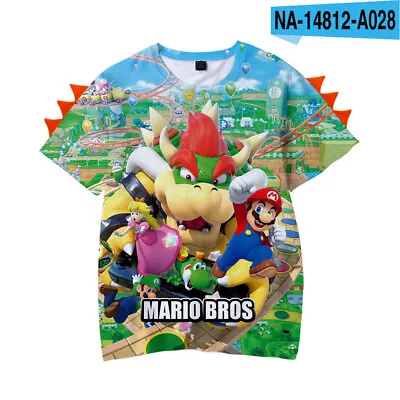 Buy Super Mario Bros Bowser Full Print 3D T-Shirts Short Sleeve Tee Summer Casual • 14.39£