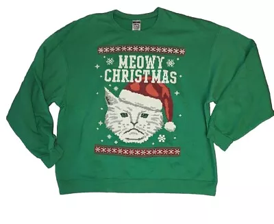Buy Meowy Christmas Cat Ugly Christmas Sweater Green Size 2xl • 14.17£