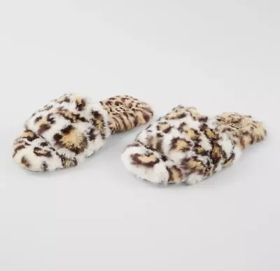 Buy Billabong Womens Size 10 Leopard Animal Faux Fur Furenzy Slide On House Slippers • 14.17£