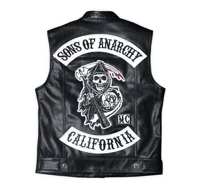 Buy Men Leather Jacket Vest Sons Of Anarchy Motorcycle Jackets SOA Vests Tops • 79.85£