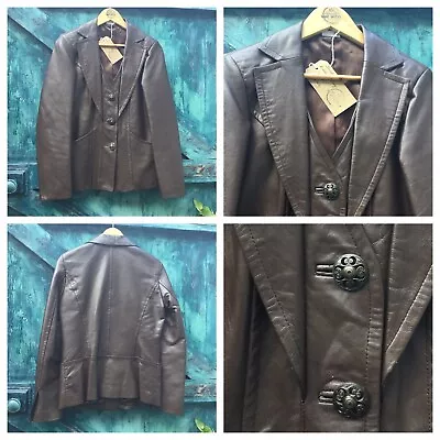 Buy Womens Brown Leather Jacket & Waistcoat Unique Vintage Designer Worn On Film Vgc • 45.33£