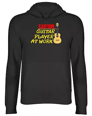 Buy Funny Caution Hoodie Mens Womens Guitar Player At Work Top Gift • 17.99£