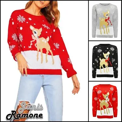 Buy Xmas Jumper Baby Deer  Womens Christmas Pullover Novelty Party Warm Sweater Top • 13.29£