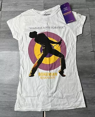 Buy Queen Bohemian Rhapsody Film Fearless Womens Fitted White T-Shirt Size S • 11.99£
