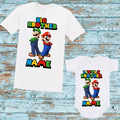 Buy Super Mario Personalised Big Little Brother Kids T-shirt Bodysuit Gift Any Name • 8.99£