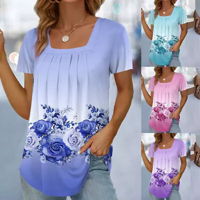 Buy Ladies T Shirts Blouse Summer Short Sleeve Floral Casual Loose Top Tee PLUS SIZE • 10.76£