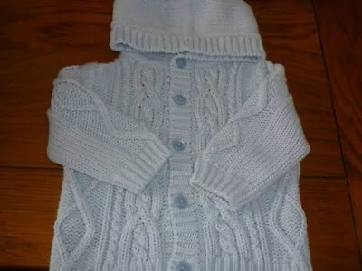 Buy M&S Baby Boy  Pale  Blue Cotton Hooded Cardigan/Jacket 0-3 Months • 0.99£