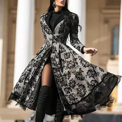 Buy Womens Gothic Black Dress Trench Coat Vintage Medieval Costume Dress • 54.62£