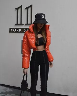 Buy Zara Orange Cropped Puffer Water Repellent High Collar Jacket Retro Style Size M • 29.99£