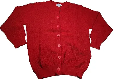 Buy Brunny Unisex Adult Sz S Red Cardigan Knit Button Up Christmas Sweater New Vtg • 15.07£