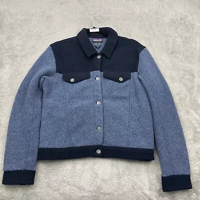Buy Patagonia Worn Wear Jacket Womens Small Blue Wool Blend Woolie Trucker Jacket • 67.49£