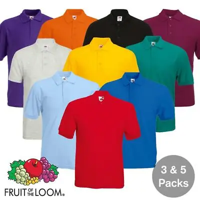 Buy 3 & 5 Pack Mens Fruit Of The Loom 65/35 Polo Shirts Plain Unisex Men Tee T Shirt • 30.99£