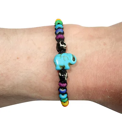Buy Elephant Bracelet Rainbow Bead Wristband Bangle Mens Womens Boys Girls Jewellery • 2.99£