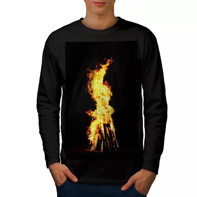 Buy Wellcoda Bonfire Fire Night Mens Long Sleeve T-shirt, Burning Graphic Design • 17.99£