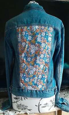 Buy Upcycled Vintage Denim Jacket With Orange Floral Hand Stitched Panels 34  Chest • 29.99£