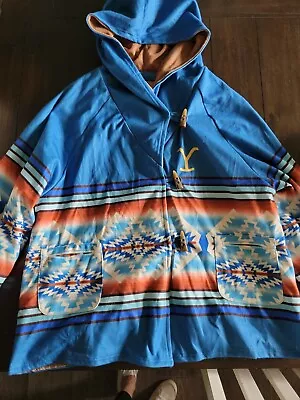 Buy Yellowstone Beth Dutton Blue Aztec Jacket Blanket Coat Poncho 2XL • 37.89£