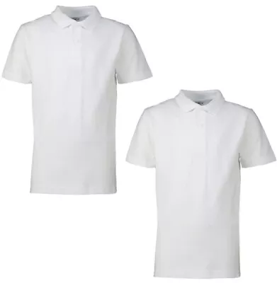 Buy Boys Girls 2 Pack School Polo T Shirts EX-TU White Cotton Kids 3-16 Years New • 5.99£