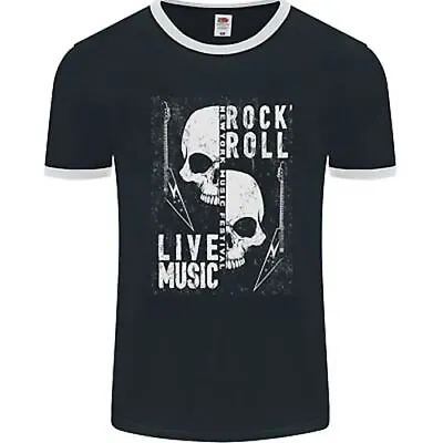 Buy Rock N Roll Live Music Skull Guitar Mens Ringer T-Shirt FotL • 12.49£