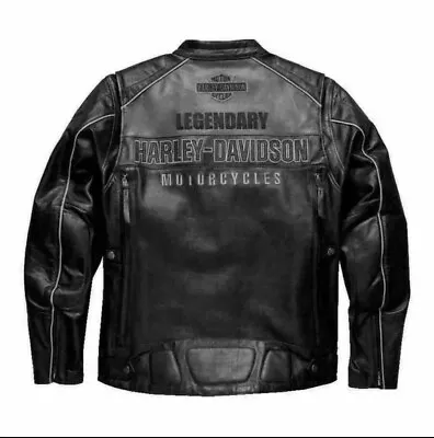 Buy HD Men's Legendary Harley Davidson VOTARY Black Grey Motorbike Leather Jacket2XL • 99£