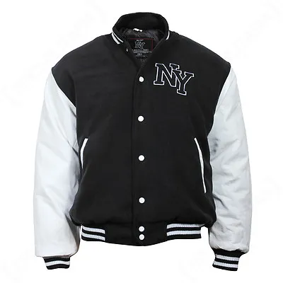 Buy Vintage Style NY Baseball Jacket - Black & White Letterman Varsity Jersey • 57.95£