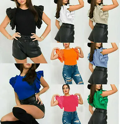 Buy Women's Ladies Ruffle Frill T-Shirt Fine Short Sleeve Top Summer Party Tee Mesh • 15.39£