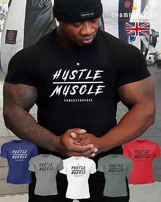 Buy HUSTLE MUSCLE GYM T-shirt Stretchy Motivational Message Positive Fun Tshirt • 16£