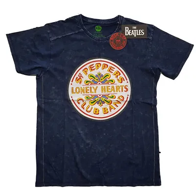 Buy The Beatles Sgt Pepper Drum Blue Snow Wash T-Shirt OFFICIAL • 16.29£