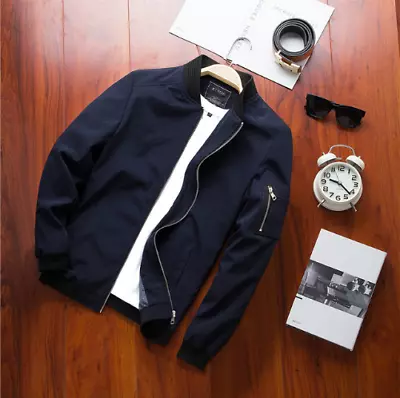 Buy Mens Casual Jacket Baseball Stylish Outerwear For All Seasons Black/Blue/Khaki • 24.99£