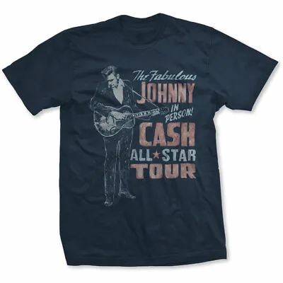 Buy JOHNNY CASH  Unisex T- Shirt -  All Star Tour  - Navy Blue Cotton  • 16.99£