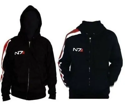 Buy 2024 Game Mass Effect John·Shepard N7 Cosplay Black Zipper Jacket Coat Hoodie  • 26.26£