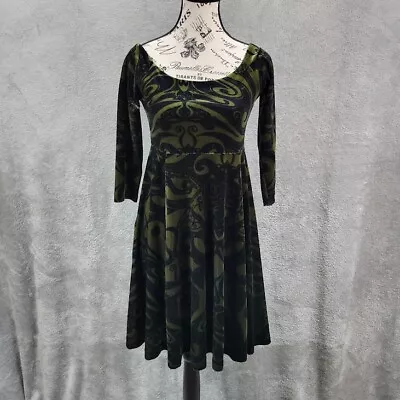 Buy Betsey Johnson Velvet Skater Dress Womens Small Green Black Flare 90s Pocket • 56.65£