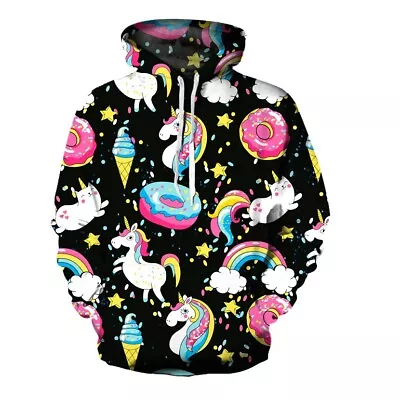 Buy Unisex Unicorn Rainbow Horse Hoodies Sweatshirt Hooded Top Pullover Jumper Gifts • 13.15£