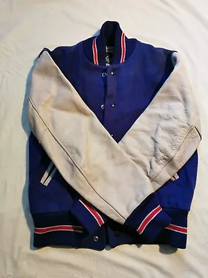 Buy  Vintage Whiting Varsity Jacket - Blue With White Leather Sleeves US Size 40   • 79.50£