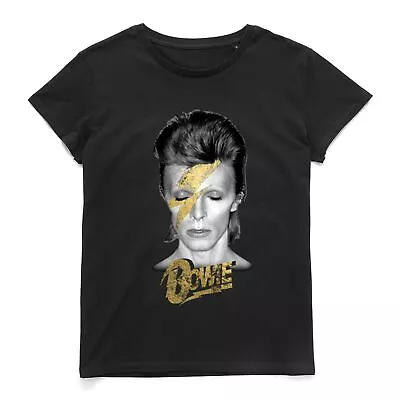 Buy Official David Bowie Aladdin Sane On Black Women's T-Shirt • 17.99£