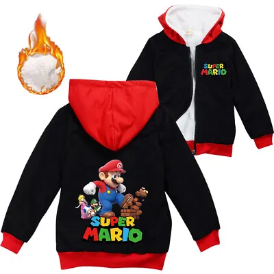Buy Super Mario Kids Hooded Fleece Jacket Boys Girls Warm Zip Sweatshirt 3-12 Years • 15.47£
