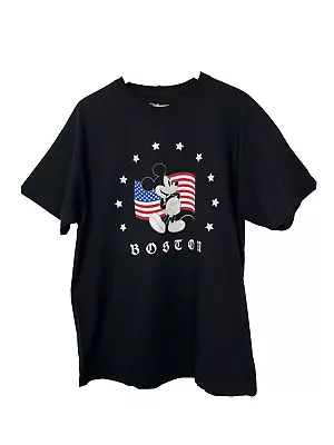Buy Mickey Mouse Boston Mens Cotton T Shirt Black Crew Neck Short Sleeve Size XL • 14.99£