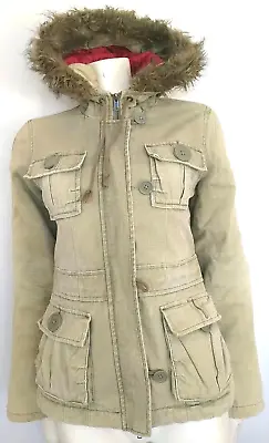 Buy Abercrombie Washed Green Women Quilt Line Military Jacket & Attached Hood Coat M • 29.99£