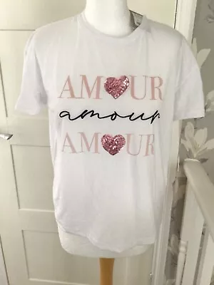 Buy BNWT New Look AMOUR White Short Sleeve T Shirt Size 8 • 2£