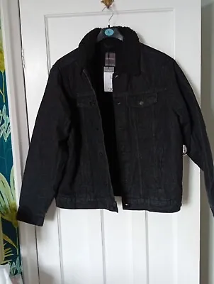 Buy Mens Black Denim Jacket With Borg Lining Size L Primark NEW • 12.99£