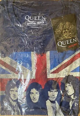 Buy Queen T Shirt  Union Jack  Official Unisex Navy Blue Freddie Mercury Rock S • 12.50£