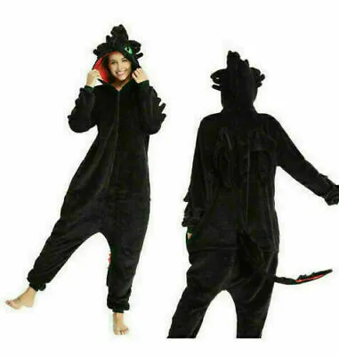 Buy Black How To Train Dragon Sleepwears Cosplay Toothless Pajamas Unisex Kigurumi • 31.19£
