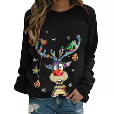 Buy Women Christmas Long Sleeve Pullover Xmas Baggy Casual Sweatshirt Jumper Tops UK • 10.91£
