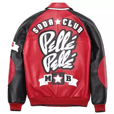 Buy Pelle Pelle Soda Club Red Varsity Leather Jacket Men's Statement Retro Jacket • 149.99£
